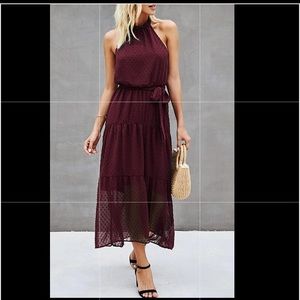 casual halter neck floral long maxi dress backless loose ruffle sundress w belt
